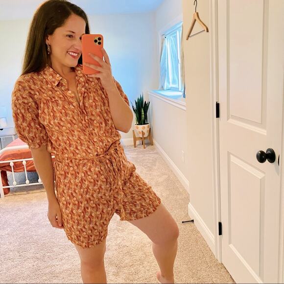 Xirena Orange Cotton Floral Romper Small - Picture 1 of 15